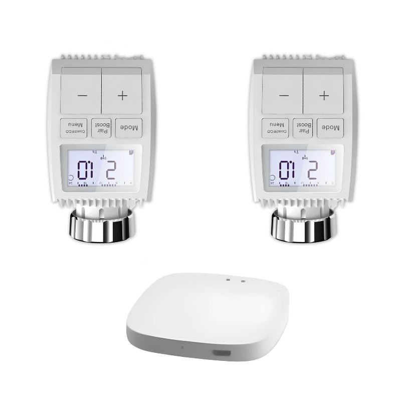 Kit de 2 Têtes Thermostatiques Connectées Universelle avec Ecran LCD + Passerelle ZigBee - Silamp France