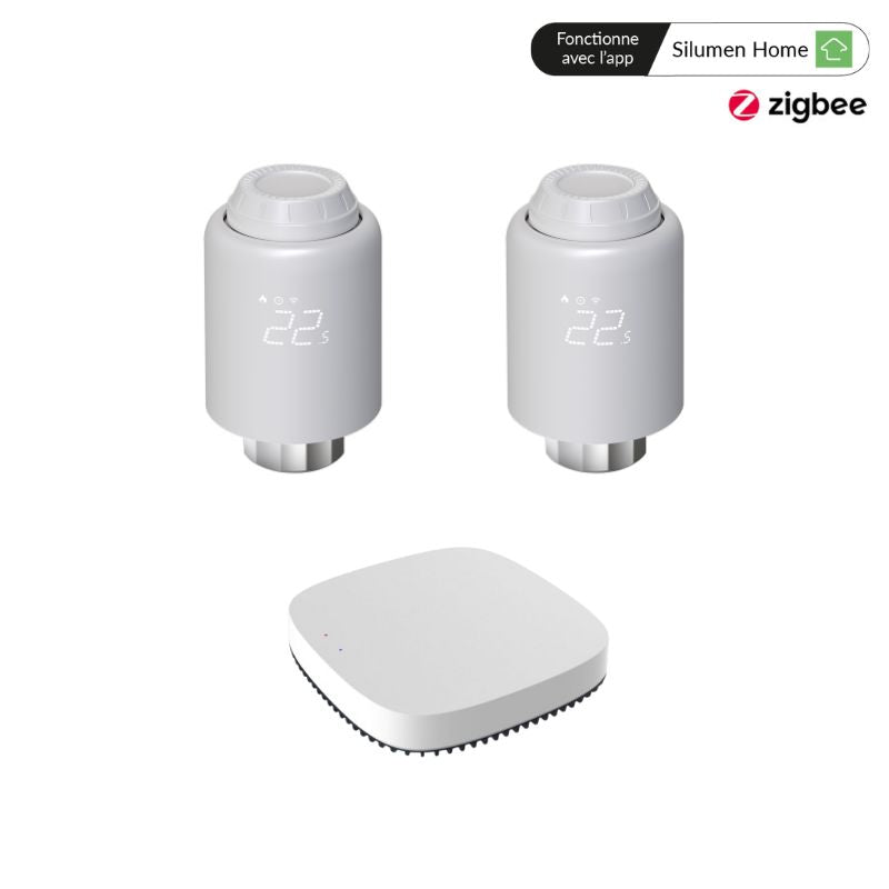 Kit de 2 Têtes Thermostatiques Connectées Universelle + Passerelle ZigBee - Silamp France