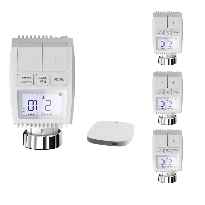 Kit de 4 Têtes Thermostatiques Connectées Universelle avec Ecran LCD + Passerelle ZigBee - Silamp France