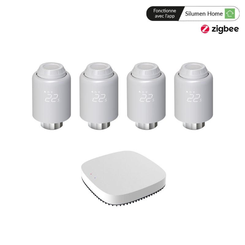 Kit de 4 Têtes Thermostatiques Connectées Universelle + Passerelle ZigBee - Silamp France