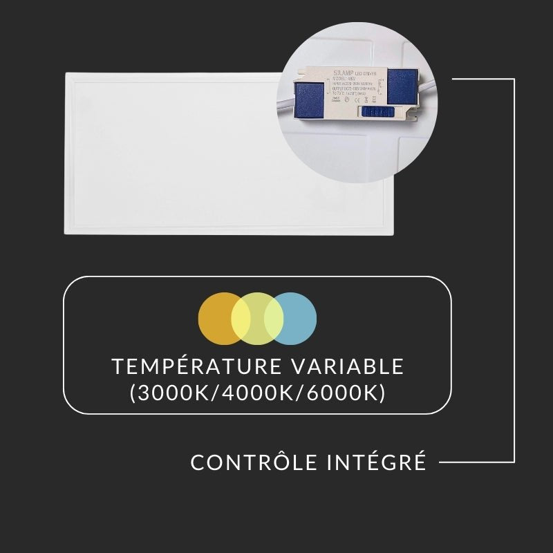 Panneau LED CCT 60x30cm BLANC 30W - 3000K/4000K/6000K (Pack de 6) - Silamp France