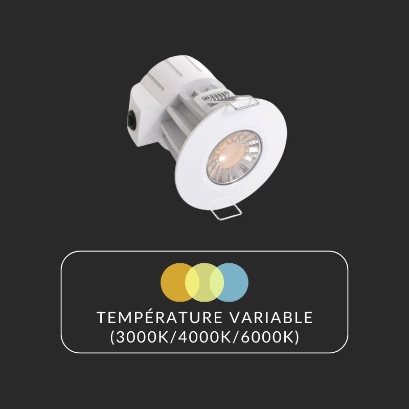 Spot LED Anti - Feu Encastrable 8W IP65 Rond Blanc - Température de couleur variable - 3000K/4000K/6500K - Silamp France