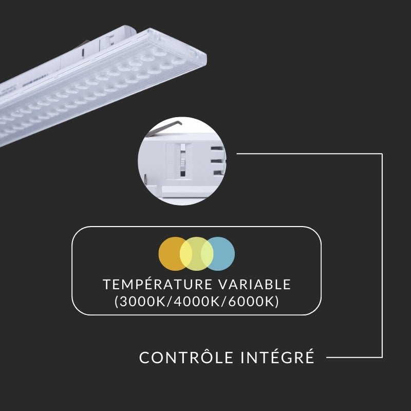 Spot Linéaire LED sur Rail Triphasé 150cm Blanc - Puissance Ajustable CCT - 3000K/4000K/6000K (Pack de 8) - Silamp France