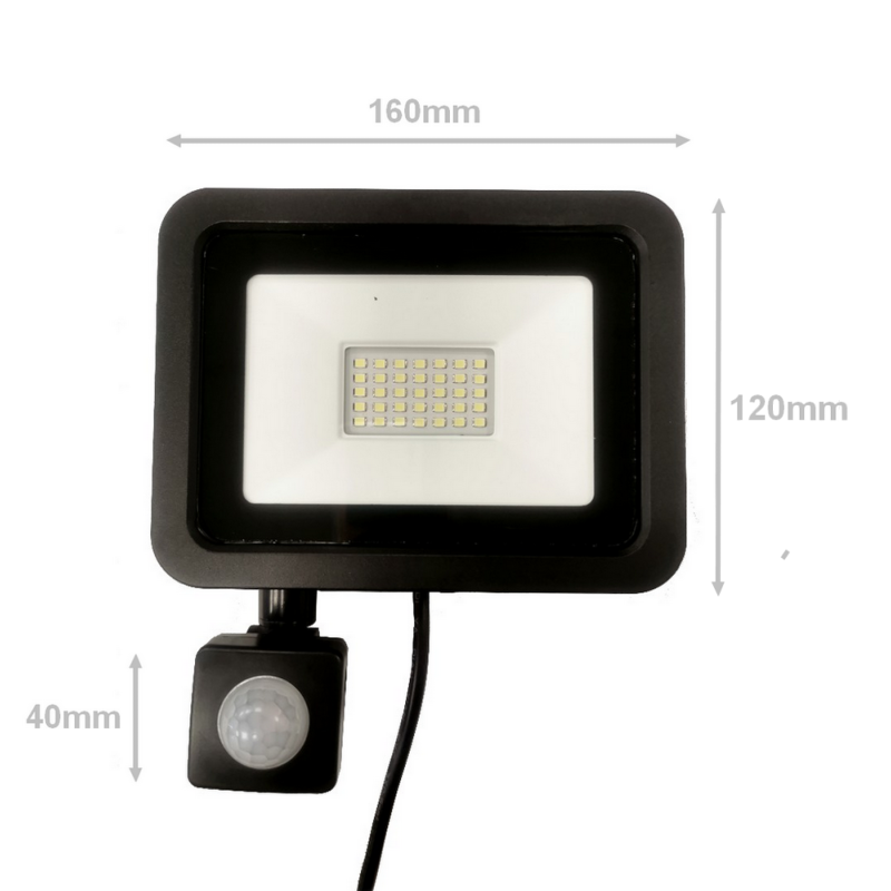 Projecteur LED 30W Détecteur de Mouvement Crépusculaire Extra Plat IP65 NOIR