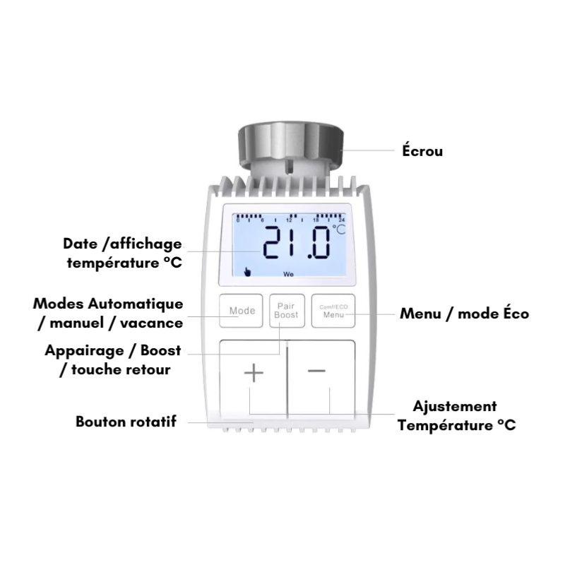 Kit de 2 Têtes Thermostatiques Connectées Universelle avec Ecran LCD + Passerelle ZigBee - Silamp France